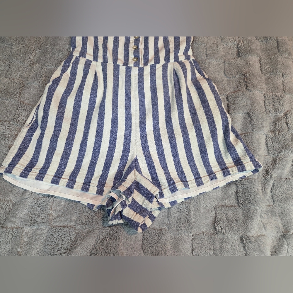 Hollister Womens M Sleeveless Romper Shorts Blue/white Elastic Back Half Button - Picture 9 of 15